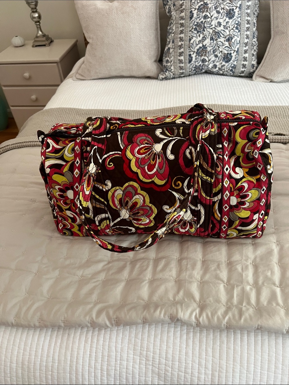 Vera Bradley Small floral Weekender in Red, Brown, Yellow. Excellent condition
